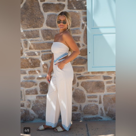 Athens Embroidered Set-Cream/Blue- These Three Boutique - Picture 3 of 8